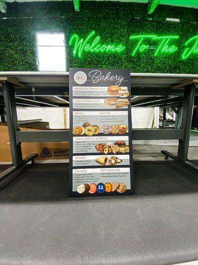 360 Espresso bakery menu sign by Ardor Printing