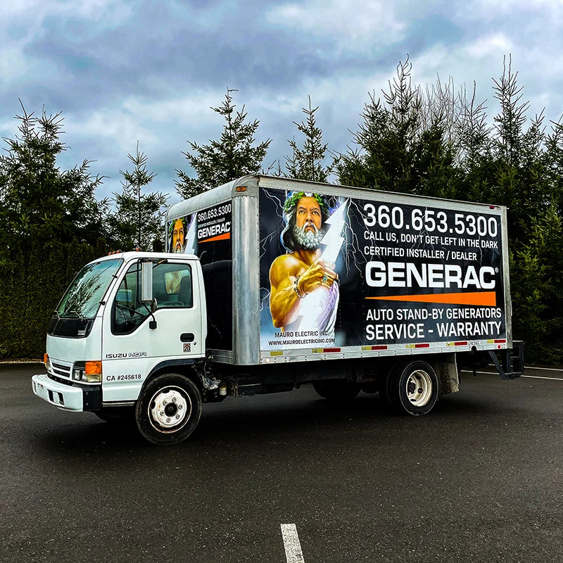 Box truck wrap we did for Generac in Kirkland, WA. This is a complete vinyl wrap our graphic designers designed and printed for this box truck.