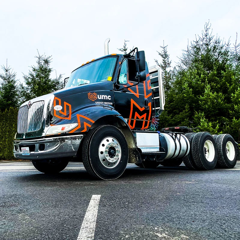 We wrapped this entire semi truck in gloss black vinyl for UMC in Mukilteo, Wa.