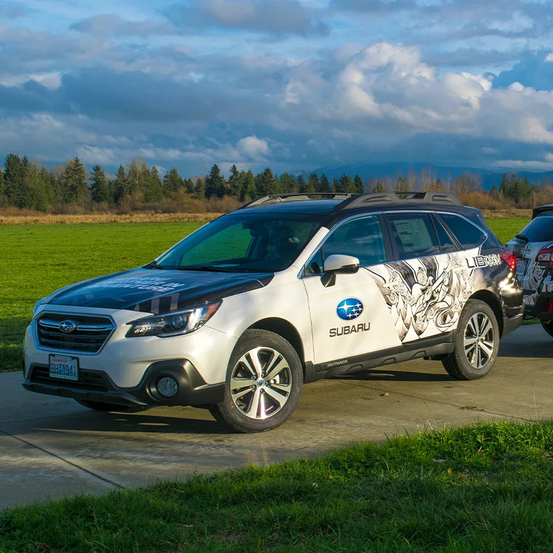 Vehicle Livery we did for Libtech and Subaru of Bellevue, WA. Ardor Printing did the car wrap on this vehicle.