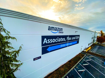 Amazon DWA9 delivery station exterior wayfinding wall graphic by Ardor Printing