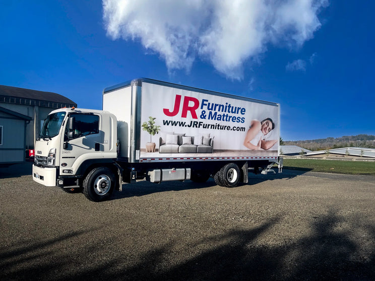 JR Furniture & Mattress box truck wrap, printed and installed in Snohomish, WA