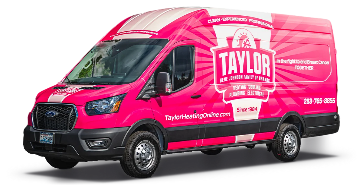 Ford Transit high-roof van wrap for Taylor Heating, printed and installed by Ardor Printing in Snohomish, WA