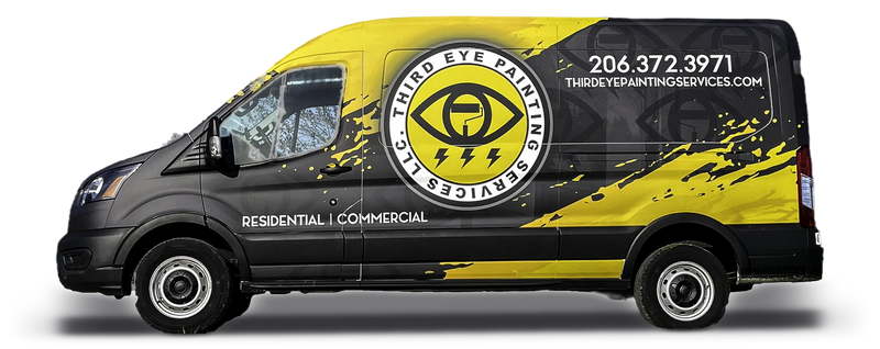 Commercial van wrap on a Ford Transit for Third Eye Painting, installed by Ardor Printing in Snohomish, WA