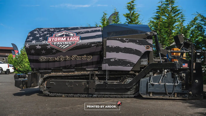 Asphalt paver heavy equipment wrap for Storm Lake Paving