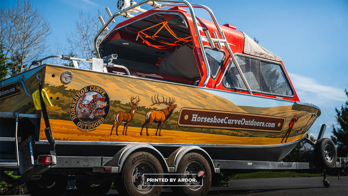 Custom printed boat wrap for Horseshoe Curve Outdoors