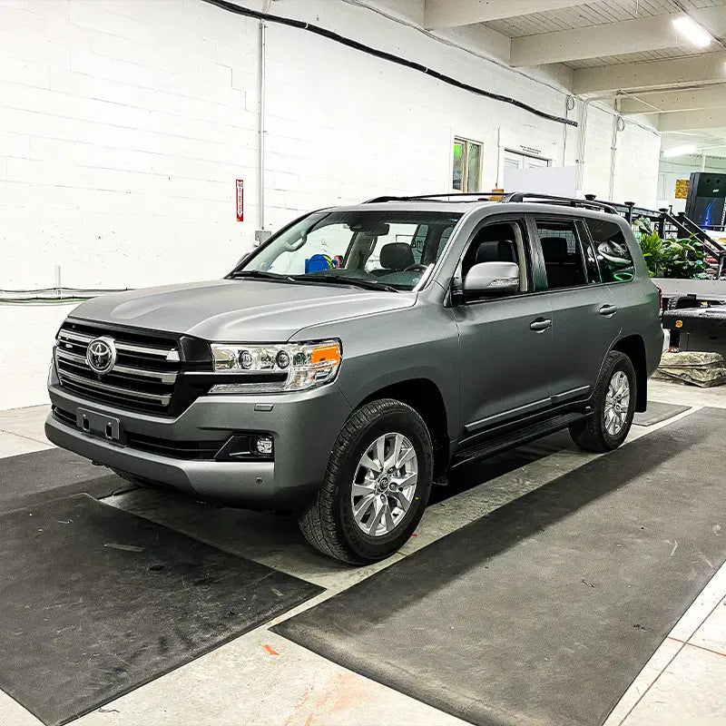 Full car wrap we applied to this 2020 Toyota Land Cruiser. We wrapped the entire vehicle in 3M Matte Charcoal Metallic wrap film.