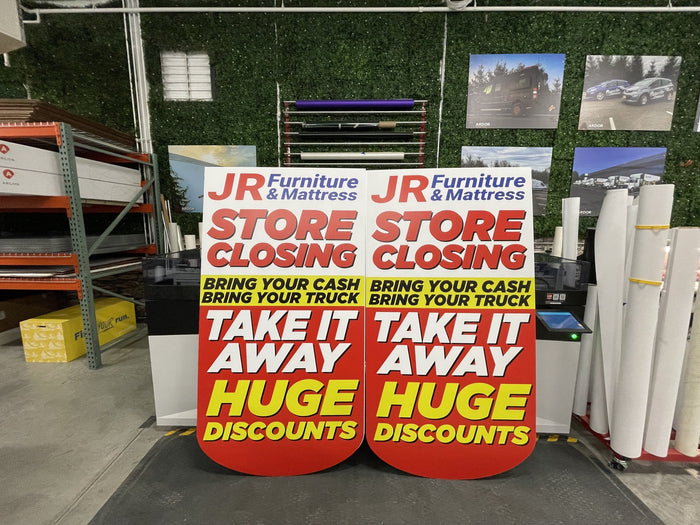 Contour-cut store closing signs printed on coroplast by Ardor Printing