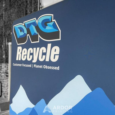 DTG Recycle custom tension fabric backdrop with printed mountain graphics by Ardor Printing