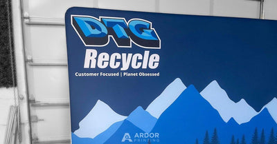 DTG Recycle custom tension fabric backdrop with printed mountain graphics by Ardor Printing, view 3