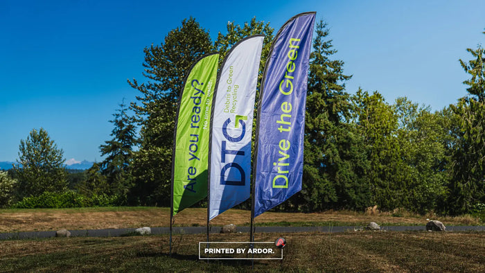 Custom feather flags for a DTG Recycle event