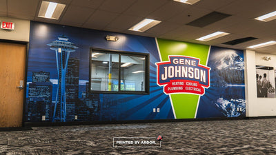 Gene Johnson Plumbing office wall wrap with acrylic standoff panels by Ardor Printing, view 4