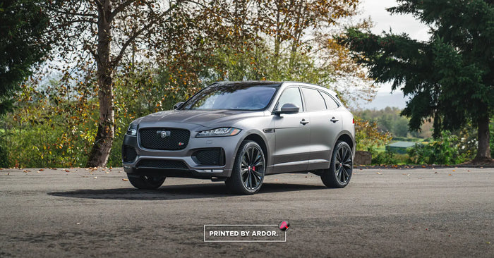 Jaguar F-Pace SUV with a full grey color change wrap by Ardor Printing near Seattle, WA