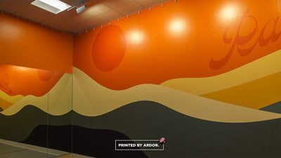 Juicy Power Yoga studio mountain wall mural by Ardor Printing, view 3