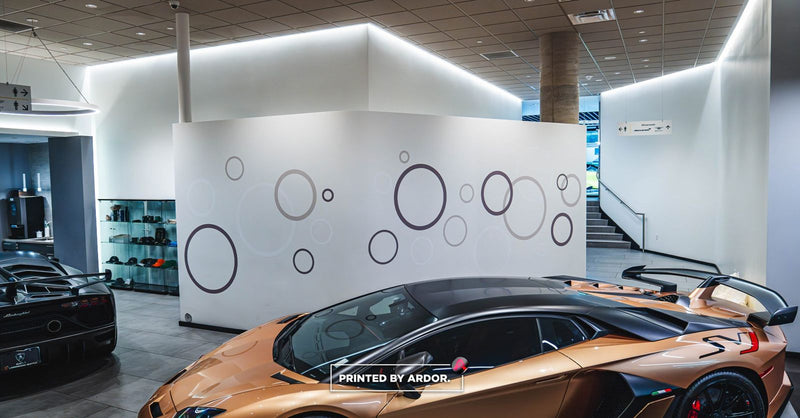 Lamborghini dealership showroom wall wrap by Ardor Printing