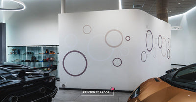Lamborghini dealership showroom wall wrap by Ardor Printing, view 4
