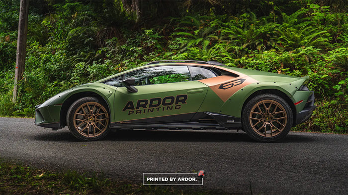 Lamborghini Huracan Sterrato wrapped in a green Ardor Printing livery
