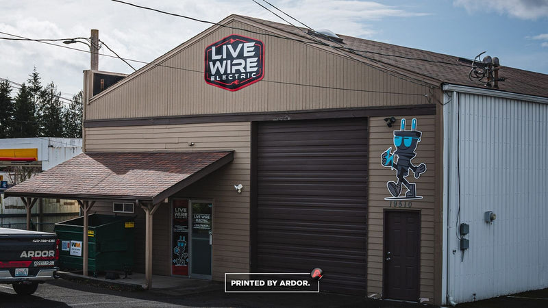 Live Wire Electric building exterior wall graphics by Ardor Printing