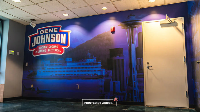 Full coverage lobby wall wrap for Gene Johnson Plumbing
