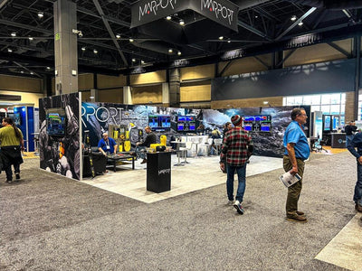Marport island trade show booth with printed wall graphics and hanging sign by Ardor Printing, view 15