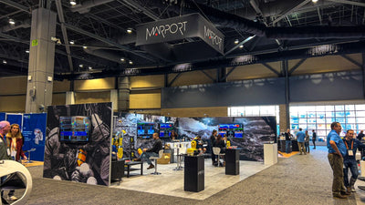 Marport island trade show booth with printed wall graphics and hanging sign by Ardor Printing, view 5
