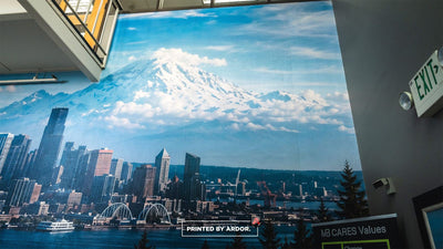 Martin Bower office wall mural with Seattle skyline and fleet trailer by Ardor Printing, view 2
