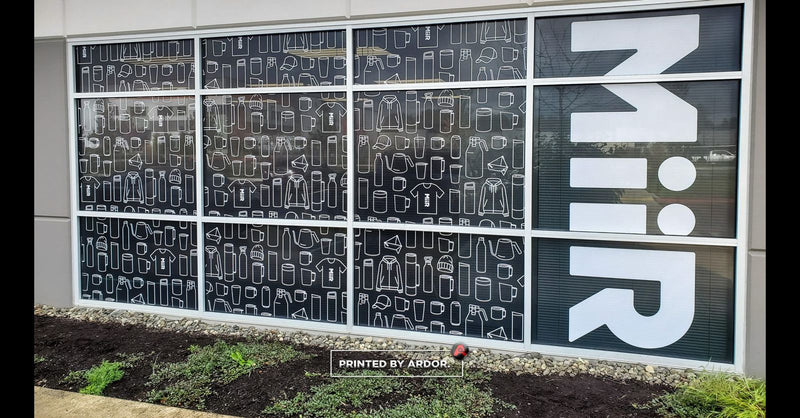 MiiR building windows covered with perforated one-way vision window film, view 2 by Ardor Printing