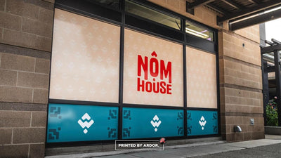 Nom House restaurant storefront window graphics, view 6 by Ardor Printing