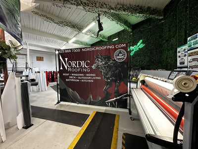 Nordic Roofing step and repeat banner on an adjustable backdrop stand by Ardor Printing, view 11
