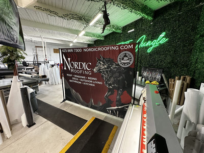 Nordic Roofing step and repeat banner on an adjustable backdrop stand by Ardor Printing, view 12