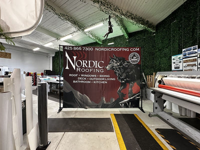 Nordic Roofing step and repeat banner on an adjustable backdrop stand by Ardor Printing, view 15
