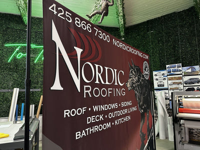Nordic Roofing step and repeat banner on an adjustable backdrop stand by Ardor Printing, view 16