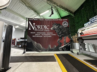 Nordic Roofing step and repeat banner on an adjustable backdrop stand by Ardor Printing, view 20