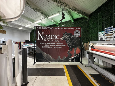 Nordic Roofing step and repeat banner on an adjustable backdrop stand by Ardor Printing, view 8