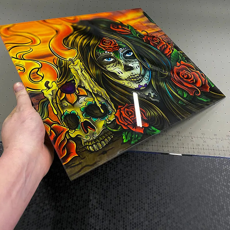 Custom printed glass print we did with some artwork provided by our customer, the graphics were printed sub-surface directly on a glass panel.