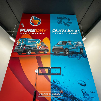 PureDry Restoration office wall wrap with core values and branding by Ardor Printing, view 9