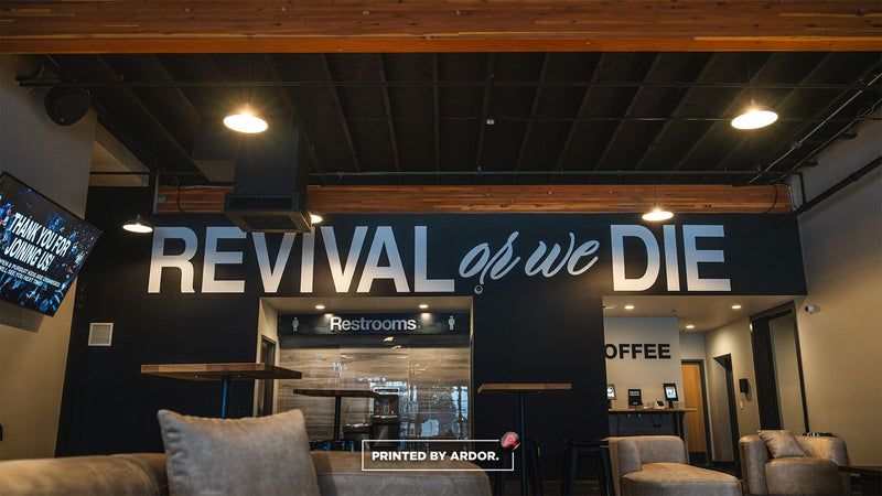 Pursuit Church coffee bar and lobby wall graphics by Ardor Printing