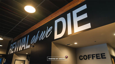 Pursuit Church coffee bar and lobby wall graphics by Ardor Printing, view 3