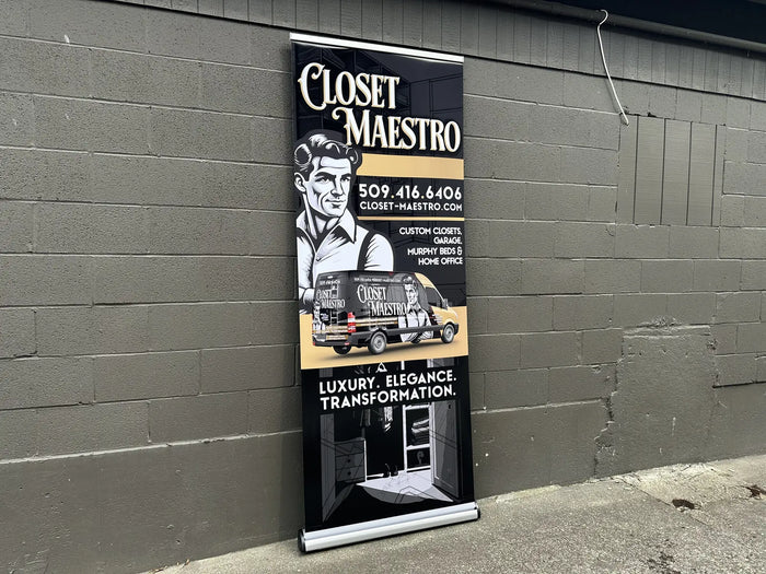 Retractable banner stand for Closet Maestro