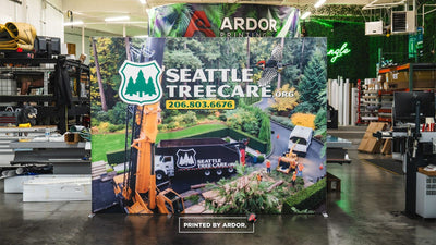 Seattle Tree Care tension fabric backdrop display with matching counter by Ardor Printing, view 3