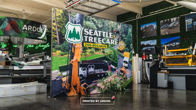Seattle Tree Care tension fabric backdrop display with matching counter by Ardor Printing, view 6