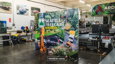 Seattle Tree Care tension fabric backdrop display with matching counter by Ardor Printing, view 7