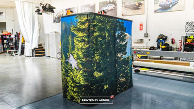 Seattle Tree Care custom printed tension fabric counter display by Ardor Printing, view 3