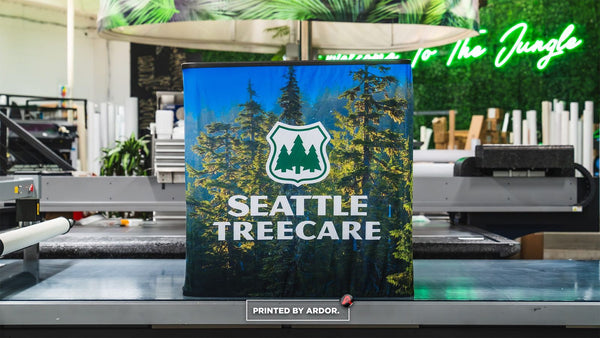 Seattle Tree Care custom printed tension fabric counter display by Ardor Printing, view 4