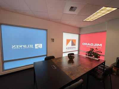 Sound View Window and Door storefront window graphics with brand logos, view 6 by Ardor Printing