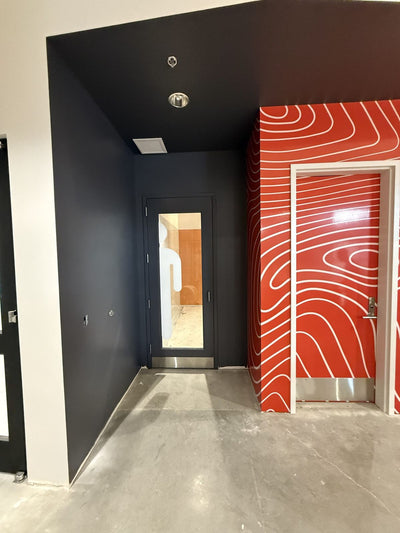 Custom black and red wall graphics in a sports training facility by Ardor Printing, view 4