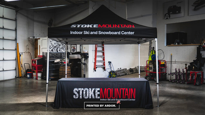 Stoke Mountain custom printed tent by Ardor Printing