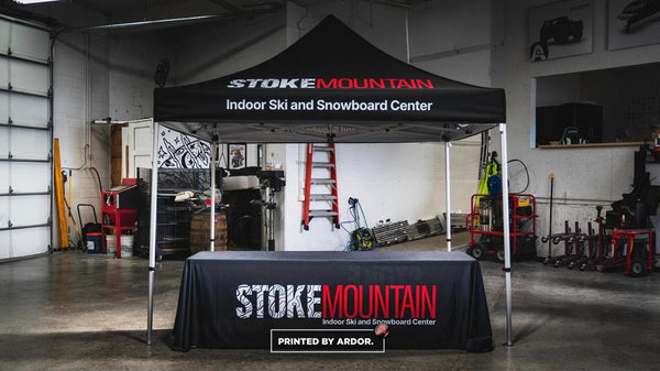Stoke Mountain custom printed table cover by Ardor Printing