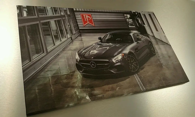 Mercedes GT photo printed on canvas and stretched for a car dealership in Bellevue, WA