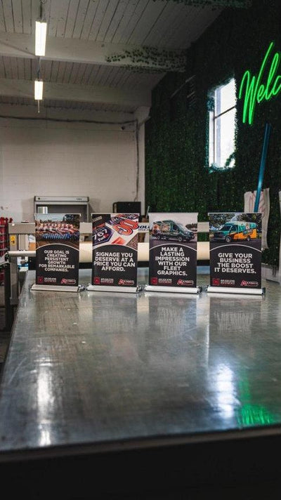 Tabletop mini retractable banners printed by Ardor Printing